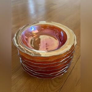 Set of 8 Normandie Bouquet Lattice Marigold Iridescent Carnival Glass Bowl 6 1/2